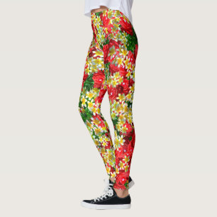Leggings Roses Rouges Et Frangipaniers,