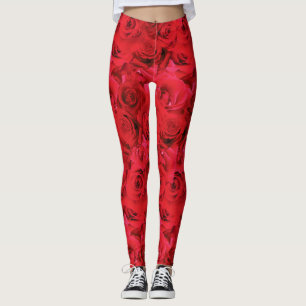 Leggings Roses rouges répétition motif floral