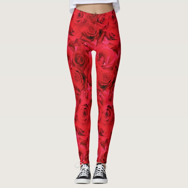 Leggings Roses rouges répétition motif floral (Devant)