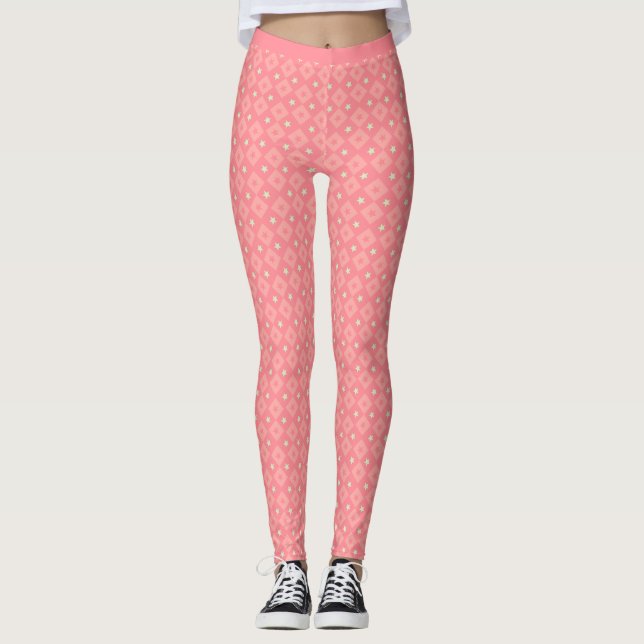 Leggings Roses Tons Jaunes Étoiles Carré Motif Fitness (Devant)