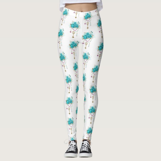 Leggings Roses turquoise avec touches (Devant)