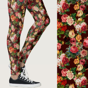 Leggings Roses vintage floral rose et burgundy Motif
