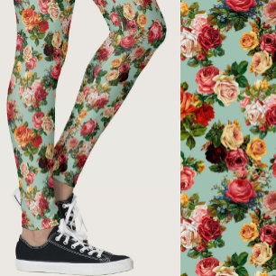 Leggings Roses vintage floral rose et vert sauge Motif