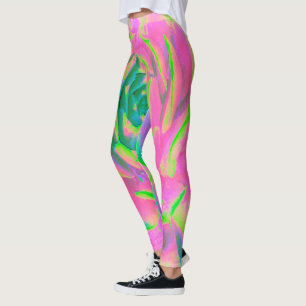 Leggings Rosette Succulente à la chaux verte et rose