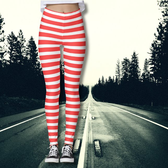 Leggings Rosy Rouge et blanc Simple Horizontal strié (Créateur téléchargé)