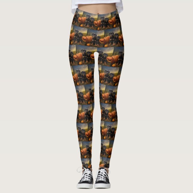 Leggings Rottweiler Chiot Automne Citrouille de plaisir (Devant)