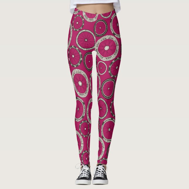 Leggings roues moto rose (Devant)
