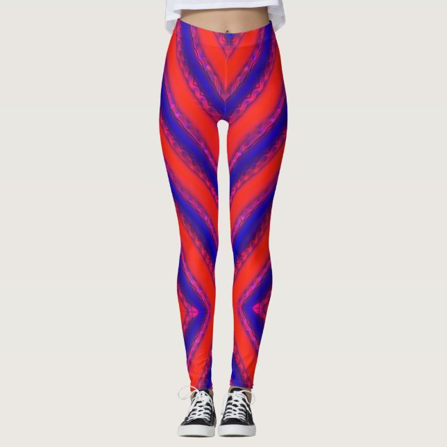 Leggings Rouge à bleu royal large bande de croix dans le st (Devant)
