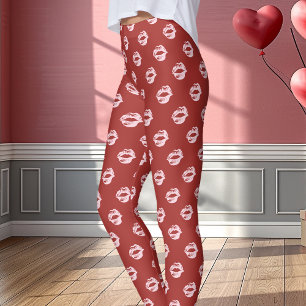Leggings Rouge à lèvres rose imprimé baiser rouge