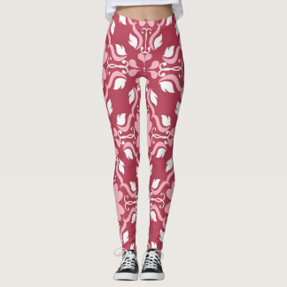 Leggings Rouge, beige à fleurs, papier peint motif sans cou