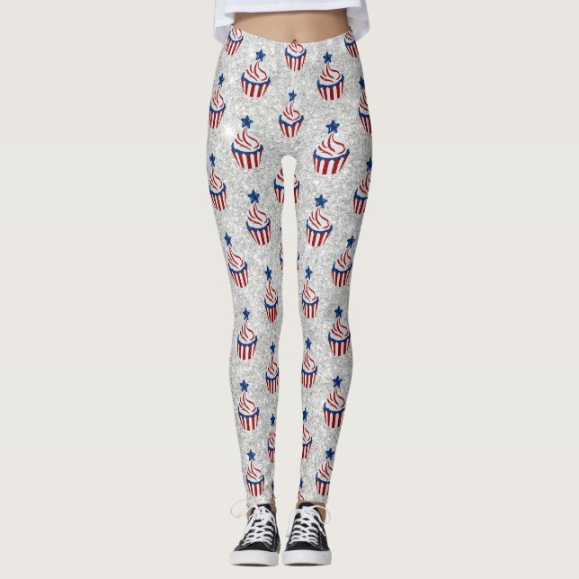Leggings Rouge, Blanc, Bleu 4 juillet Parties scintillant C (Devant)