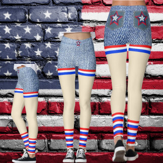 Leggings Rouge, Blanc, Bleu Denim Patriotique ressemble à u