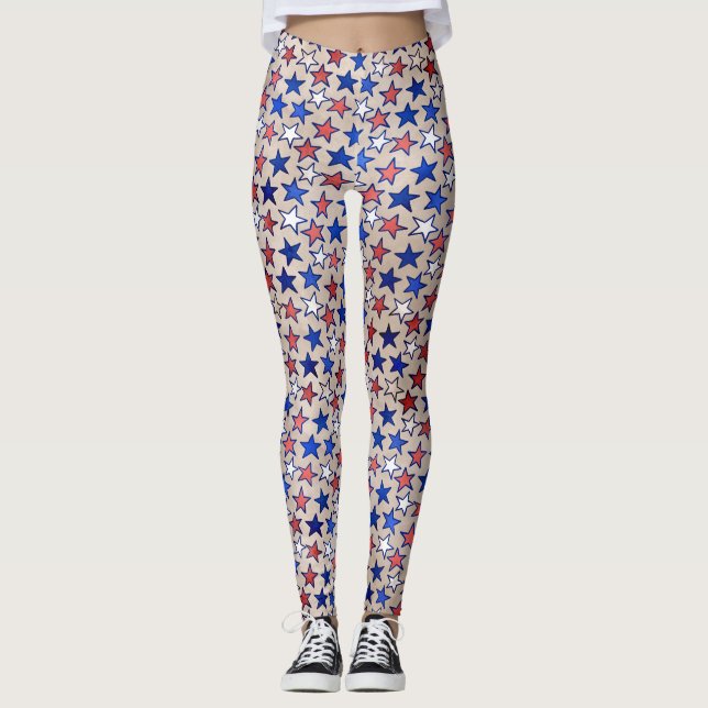 Leggings Rouge Blanc Bleu Étoiles tendance Yoga Pant (Devant)