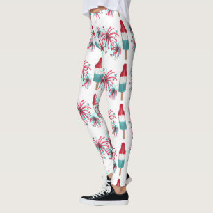 Leggings Rouge Blanc Bleu USA Patriotique Rocket Pop Firewo
