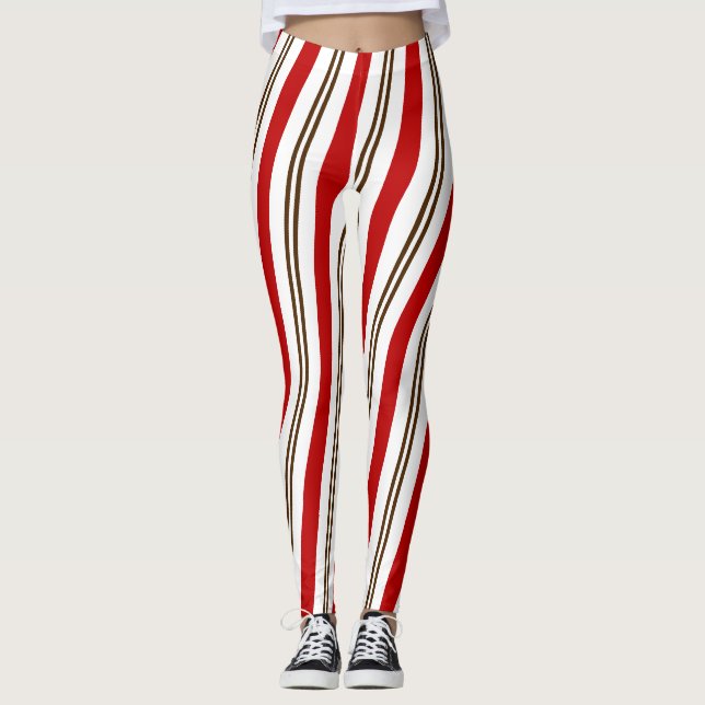 Leggings Rouge Blanc & Chocolat Sucre de canne rayures Noël (Devant)