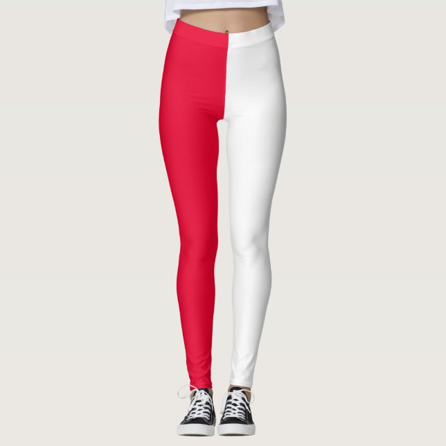 Leggings Rouge Blanc Deux Tons Fractionné Moitié Design (Devant)