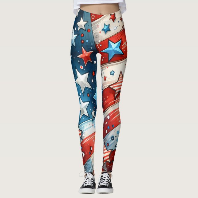 Leggings Rouge, blanc et bleu | Patriotic Quart Juillet (Devant)