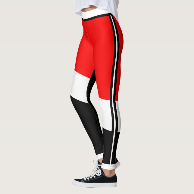 Leggings Rouge blanc et noir avec bande latérale (Gauche)