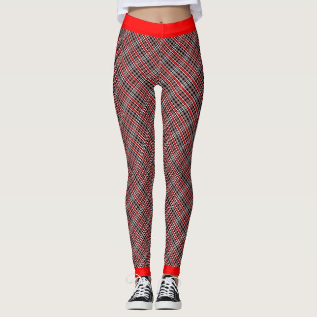 Leggings Rouge blanc et noir non conventionnel PLAID (Devant)
