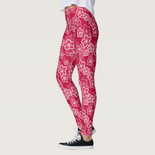 Leggings rouge blanc floral rustique mode motif rétro