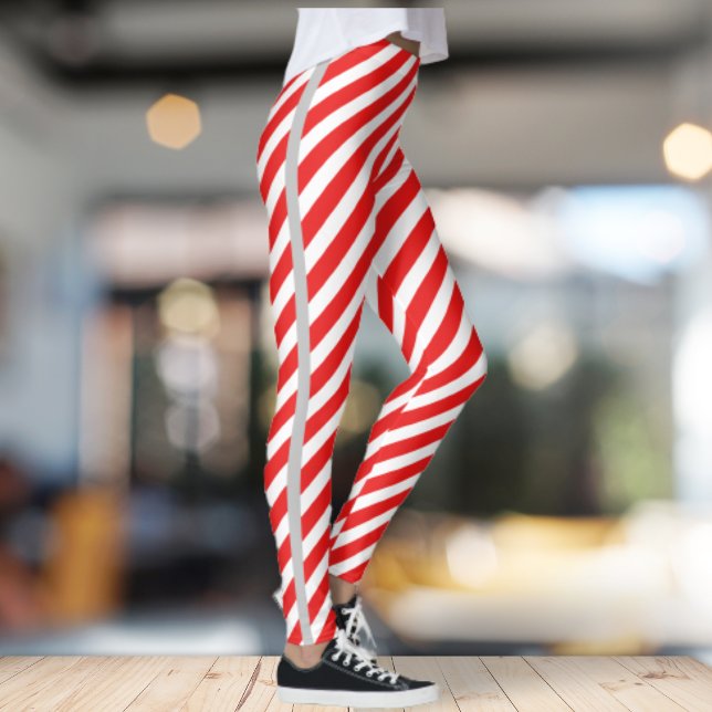 Leggings Rouge/Blanc rayé avec ligne latérale gris (Créateur téléchargé)