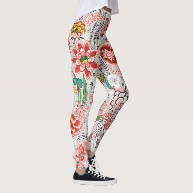 LEGGINGS ROUGE BLEU JAUNE FLEURS SAUVAGES TULIPES, FEUILLES (Droite)