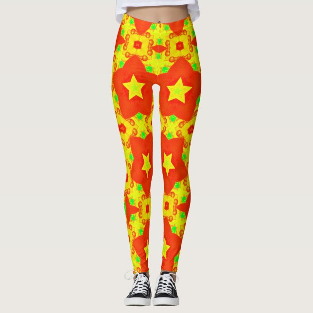 Leggings ~ Rouge clair Jaune Vert ~ Original (Devant)