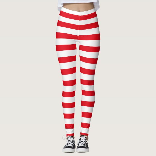 Leggings Rouge et blanc rayures Noël Halloween (Devant)