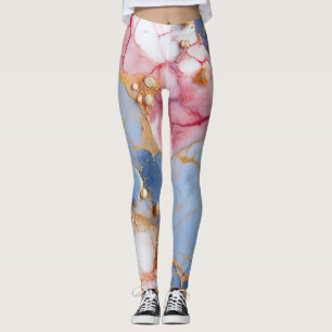 Leggings Rouge et Saphir Marbré avec Perles Dorées