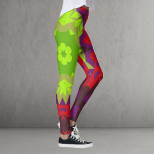 Leggings Rouge et violet vert fleur de Mandala