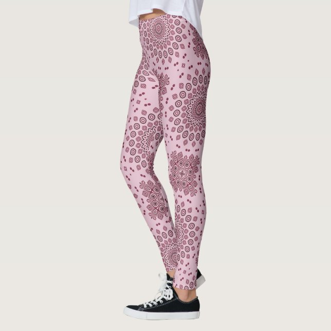 Leggings Rouge Fard et Motif Mandala de Bourgogne (Gauche)