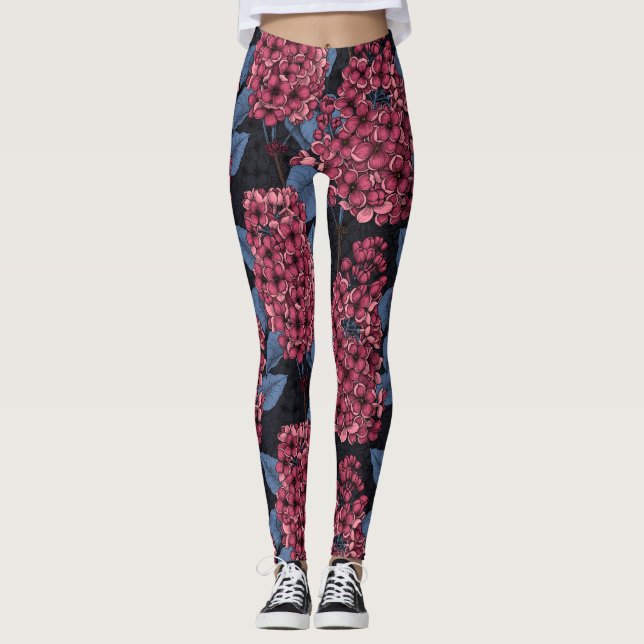 Leggings Rouge lilas sur bleu foncé (Devant)