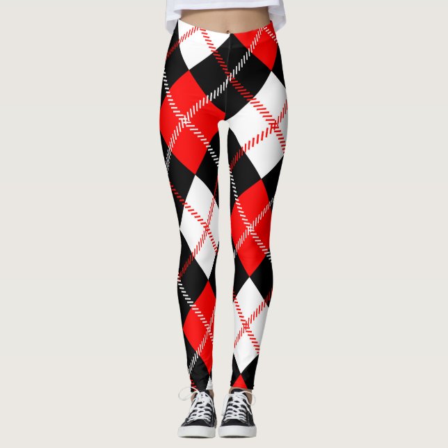 Leggings Rouge noir blanc Jacquard plaid (Devant)