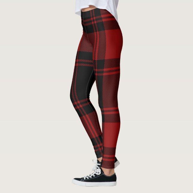 Leggings Rouge noir écossais à la mode de plaid de tartan (Gauche)