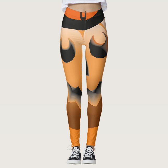 Leggings rouge noir orange, sorcière citrouille halloween (Devant)