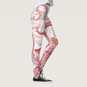 Leggings Rouge Octopus Carte Vintage Blanc