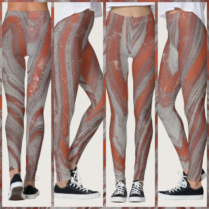 Leggings Rouge Rouille et Gris Abstrait Naturel Ondulé