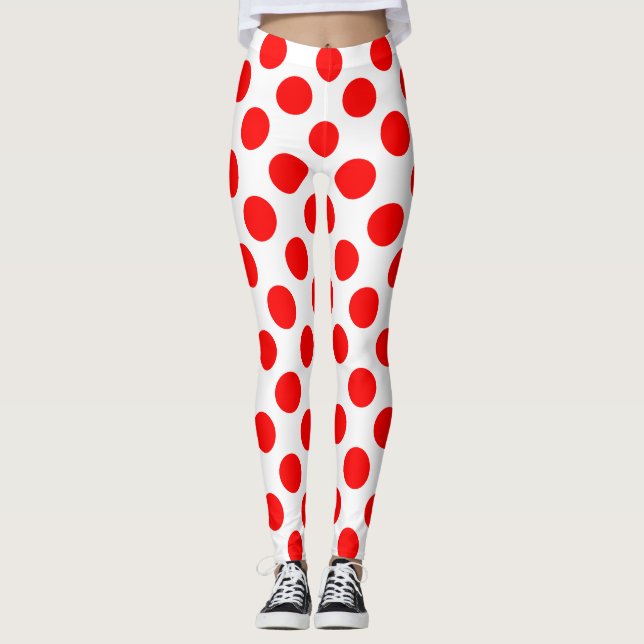 Leggings Rouge sur blanc grand format Pois (Devant)