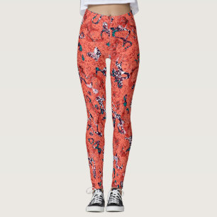 Leggings Rouge Turquoise noir blanc tacheté Résumé graphiqu