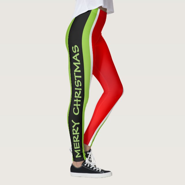 Leggings Rouge vert et blanc avec joyeux texte de Noël (Droite)