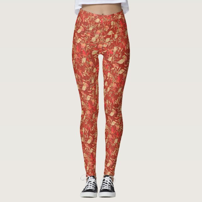 Leggings Rouille de automne Orange Rouge look Beige Khaki (Devant)