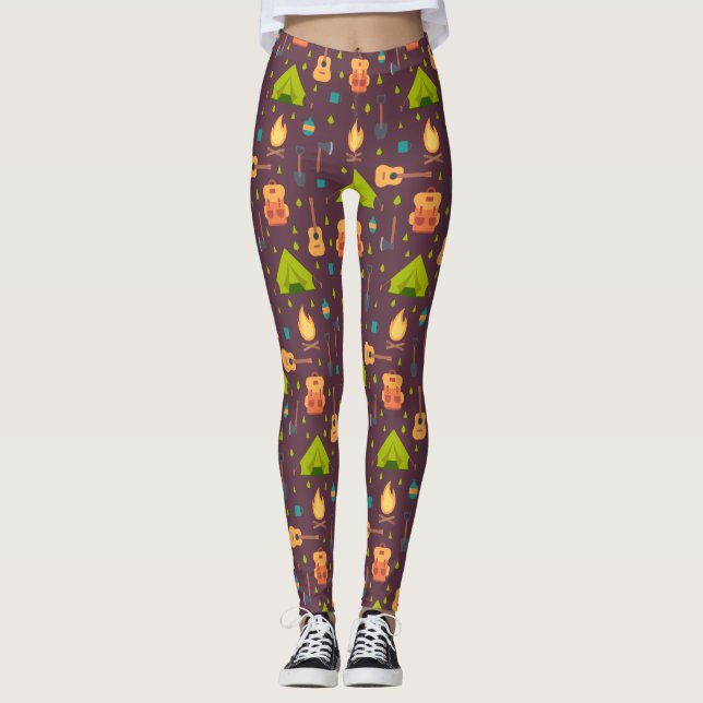 Leggings Rustic Camping Tentes Motifs et Guitares (Devant)