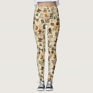 Leggings Rustique Automne Ephemera Collage Terre chaude