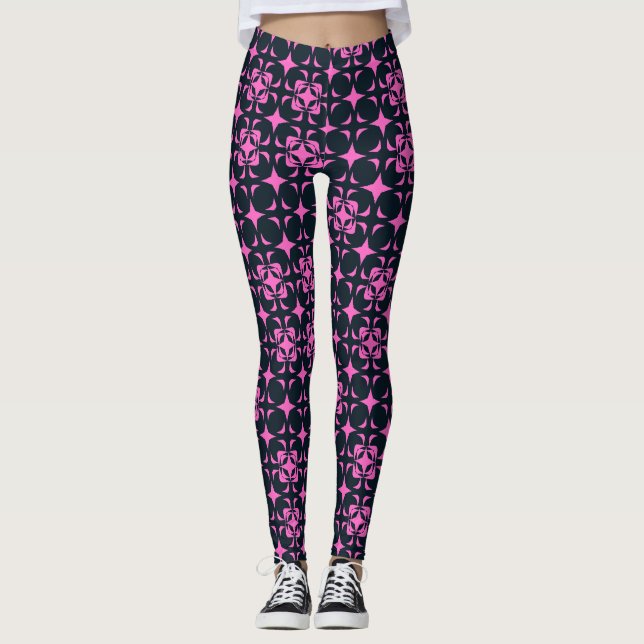 Leggings Rustique élégant rose et noir (Devant)