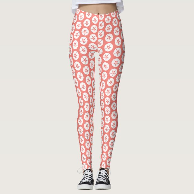 Leggings Sable blanc rose corail Dollar Plage d'été Imprimé (Devant)