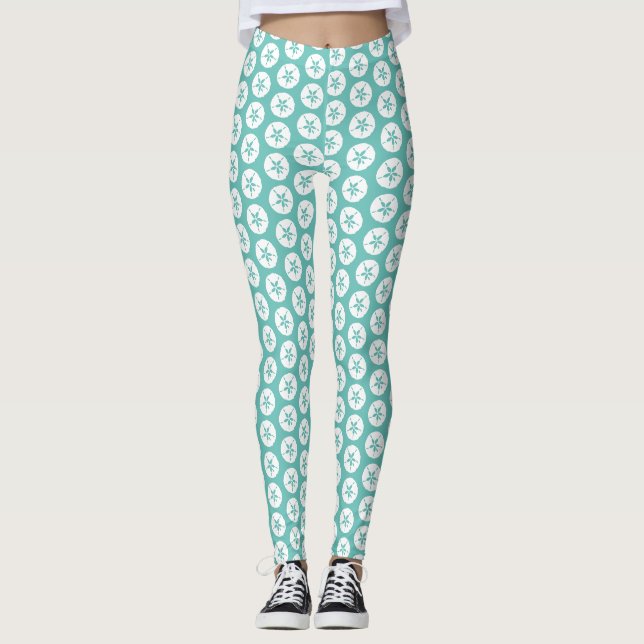 Leggings Sable Dollar Summer Beach Bleu et blanc Imprimer (Devant)