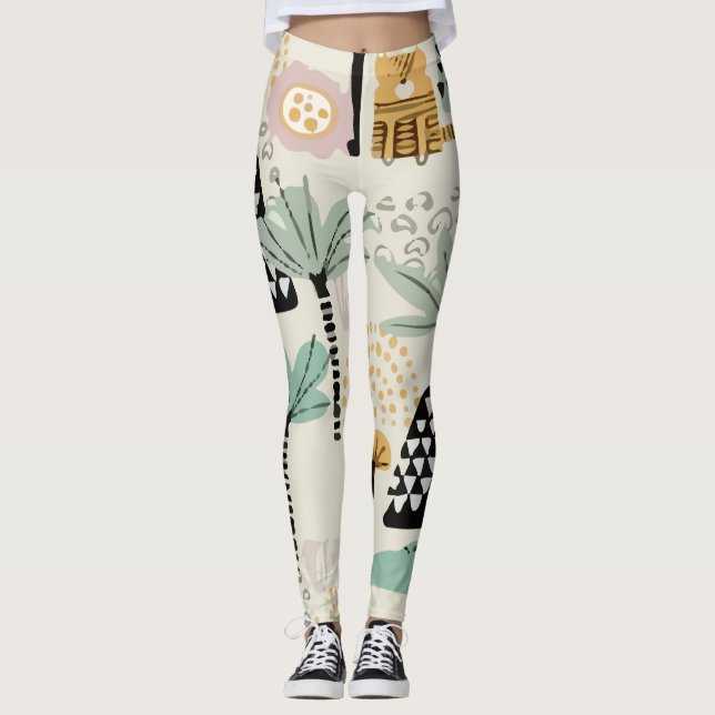 Leggings Safari Animaux Motifs mignonne (Devant)