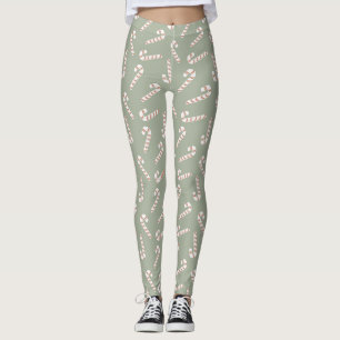 Leggings Sage vert avec Sucres de canne rouges et blancs