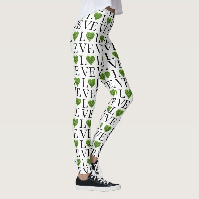 Leggings Saint Patrick | Amour | coeur étincelant vert (Droite)