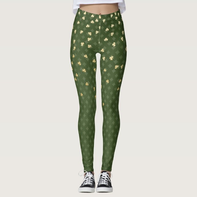 Leggings Saint Patrick's Day Green Diamond Gold Shamrock (Devant)